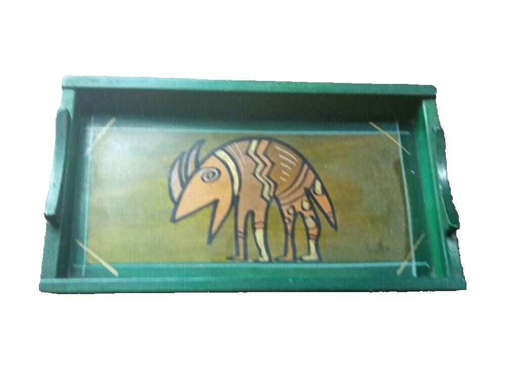 Kakadu Green Wood Hand Painted Art Tray