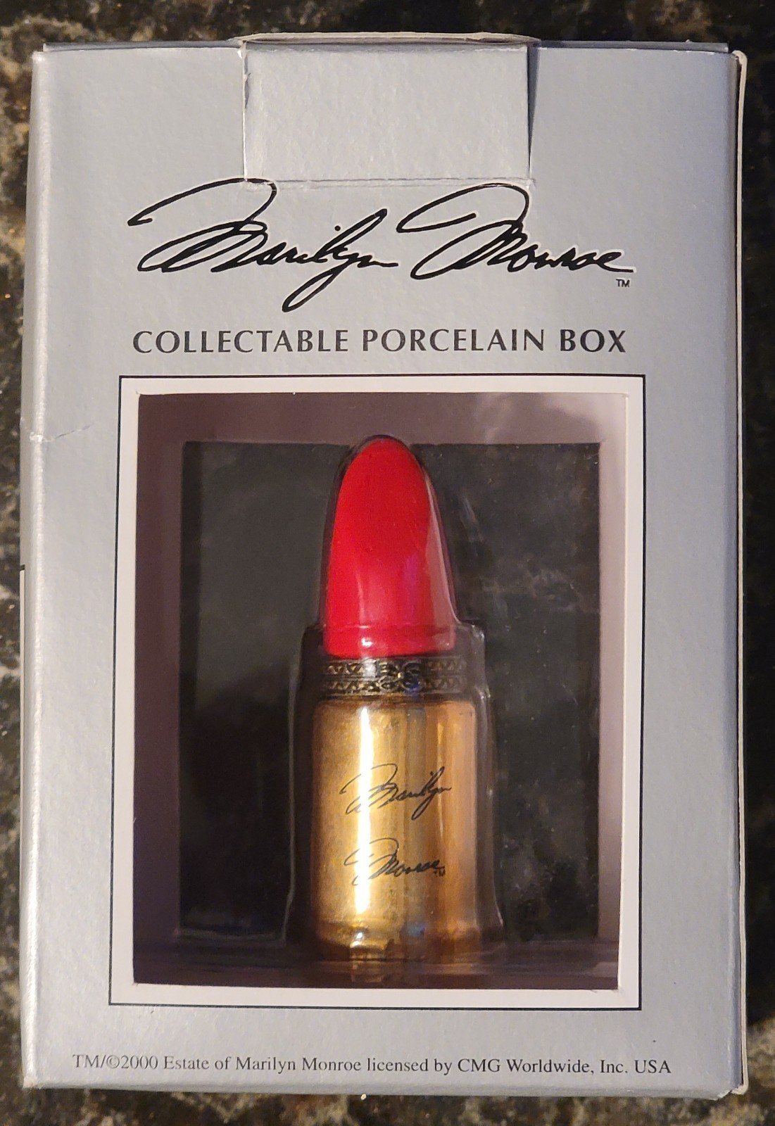 Vintage 2000 Marilyn Monroe Estate Red Lipstick Porcelain Hinged Trinket Box NOS