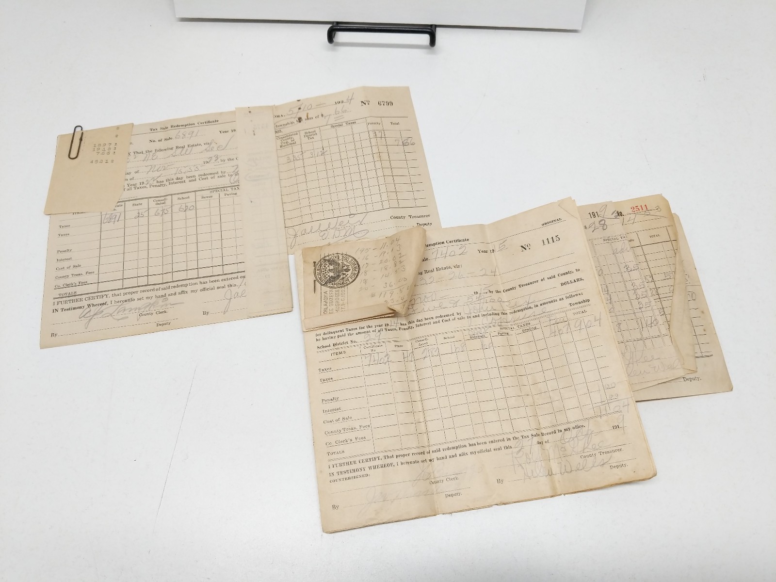 1918-1923 Oklahoma Original Tax Receipts, Ottawa County - Ephemera Lot
