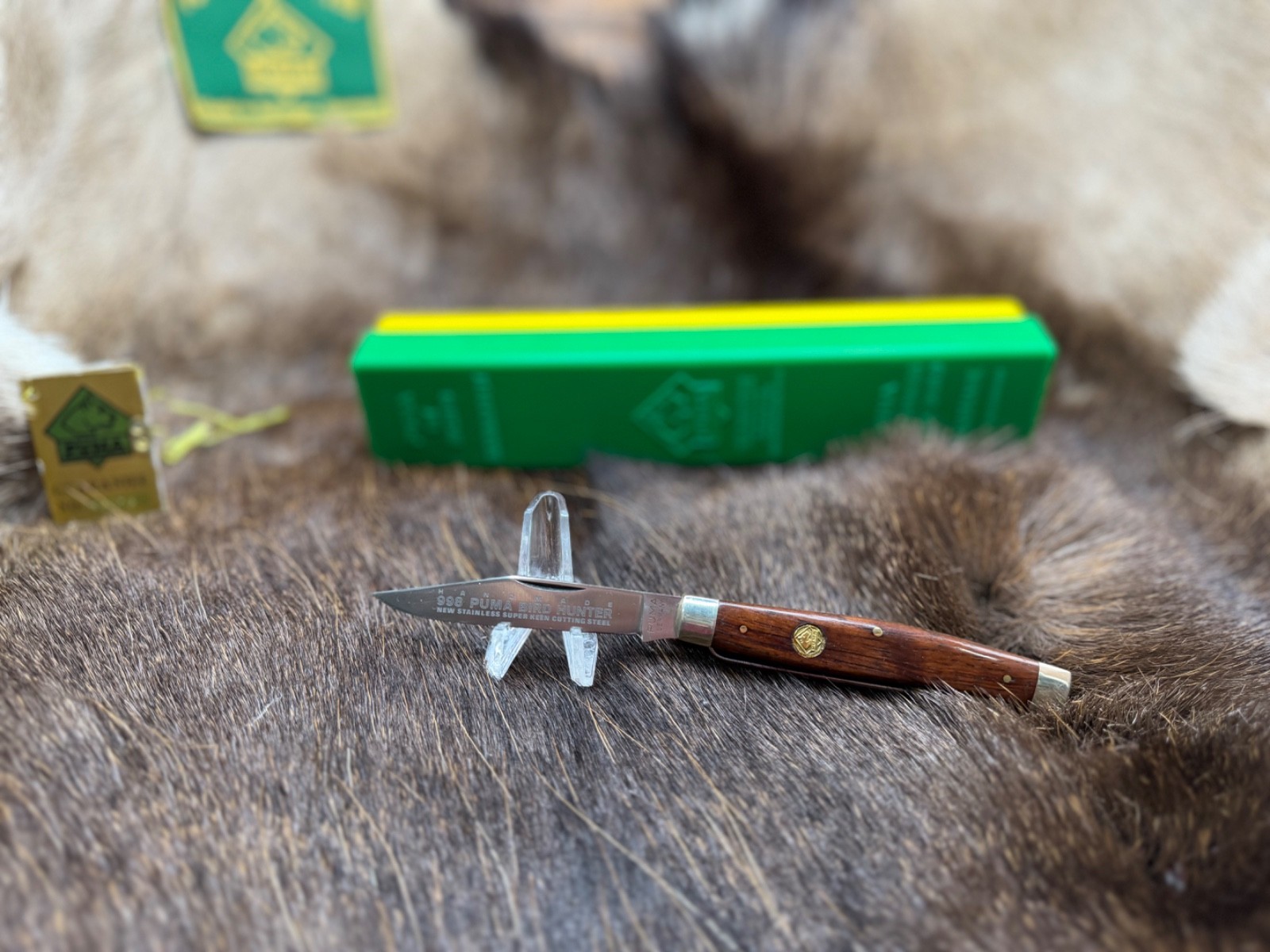 1977 Vintage Puma Bird Hunter Knife & Jacaranda Handles With Tag Mint G/Y Box A