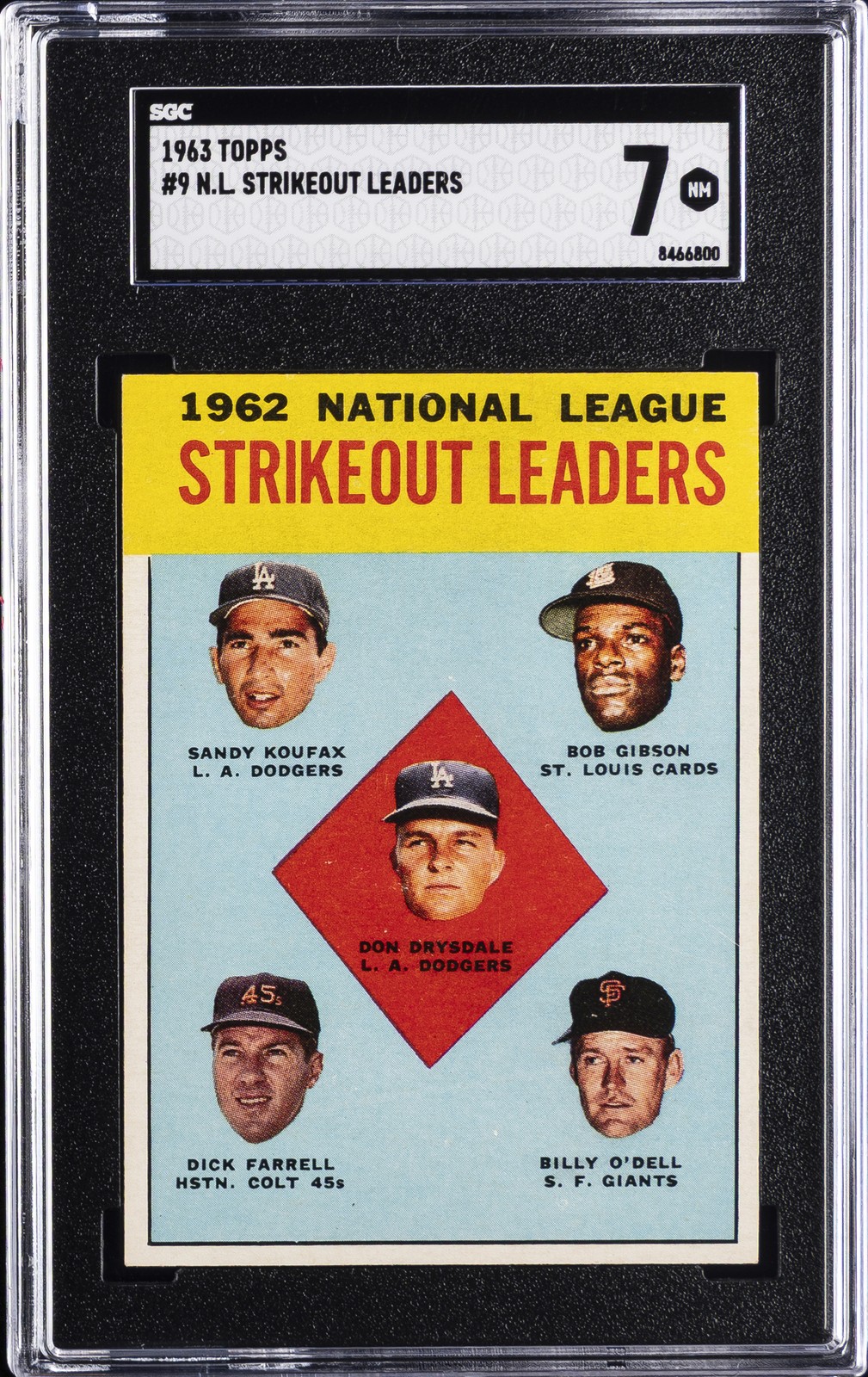 1963 TOPPS #9 N.L. STRIKEOUT LEADERS SGC 7