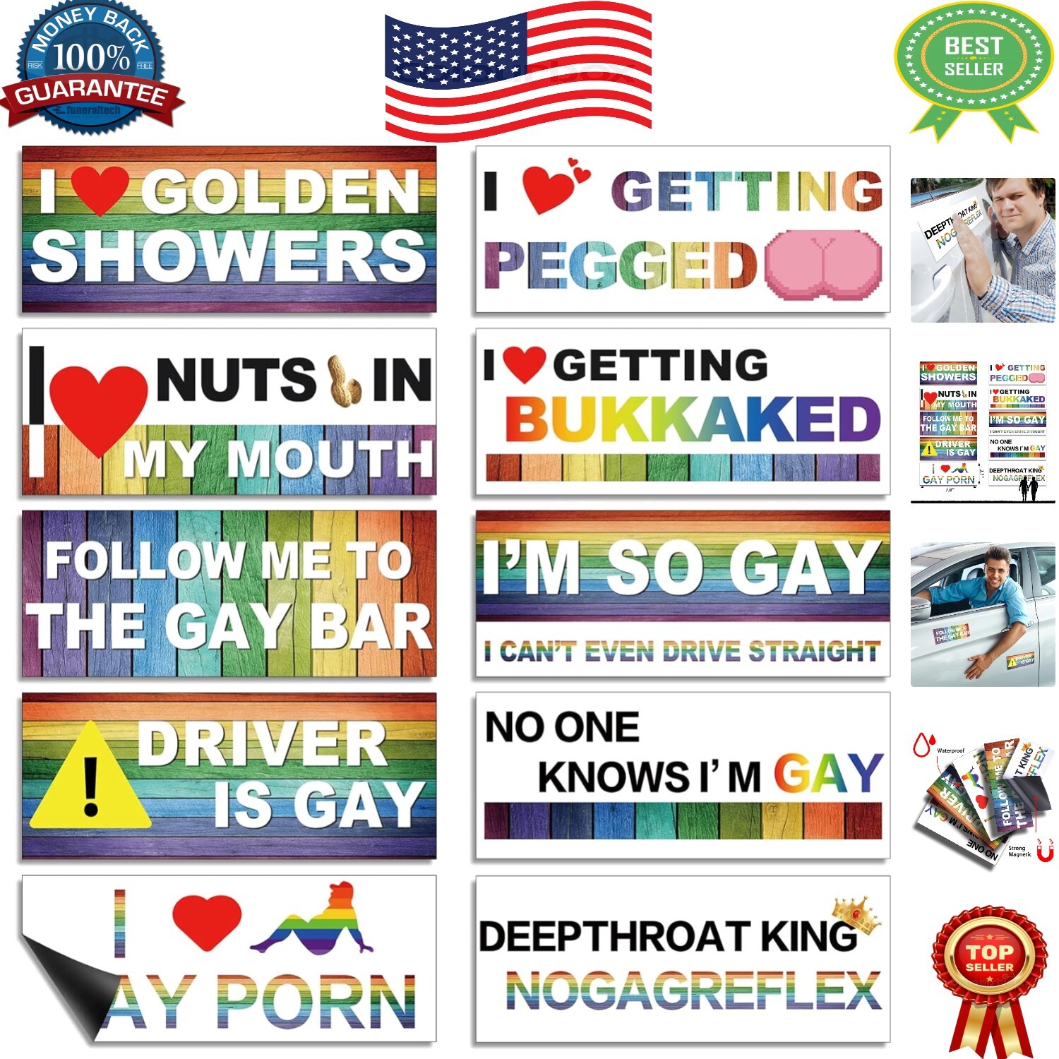 Funny Magnetic Bumper Stickers Set - Perfect Prank Gifts for Vehicles & Fridges
