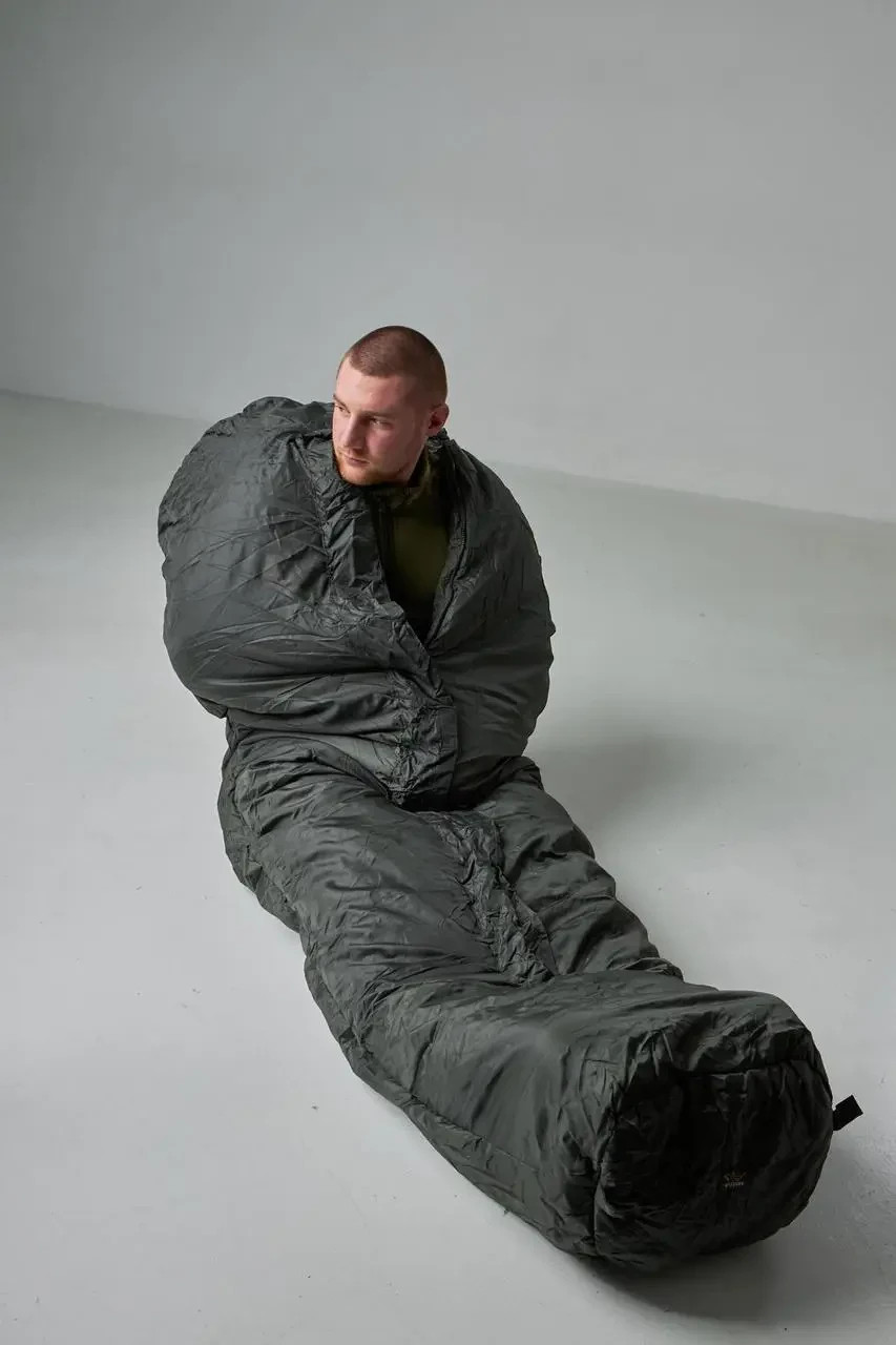 Winter sleeping bag green with hood and rubberized bottom -12/15*С Military 💛💙