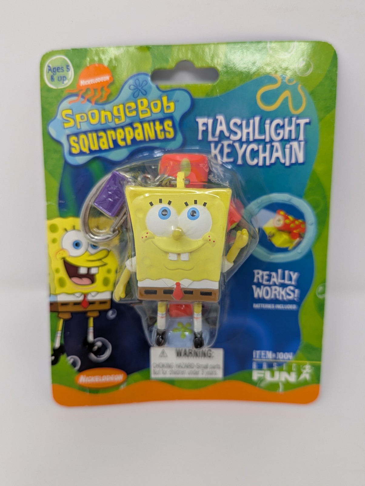 Nickelodeon SpongeBob SquarePants Flashlight Keychain by Basic Fun NIP 2003