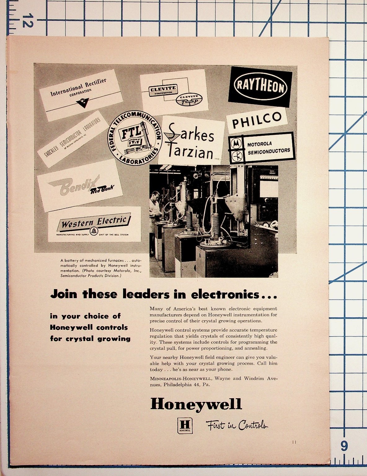 Honeywell Crystal Growing Controls 1950s Electronics Industry Print Ad