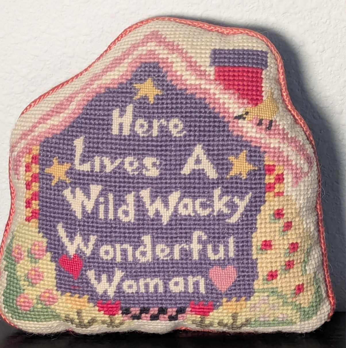 Vintage Lillian Vernon Needlepoint Cottagecore Pillow Wonderful Woman - Video