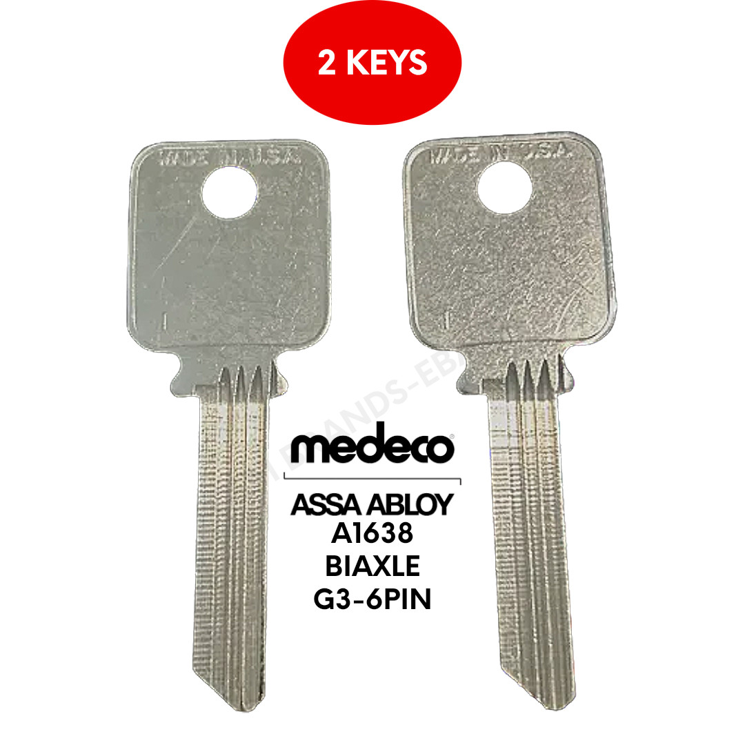 TWO (2) KEY BLANKS FIT MEDECO LOCKS #A1638 BIAXIAL G3 KEYWAY 6-PIN