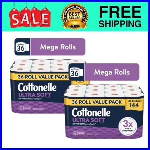 Cottonelle Ultra Soft Toilet Paper, Strong Toilet Tissue, 36 Mega Rolls,2pack