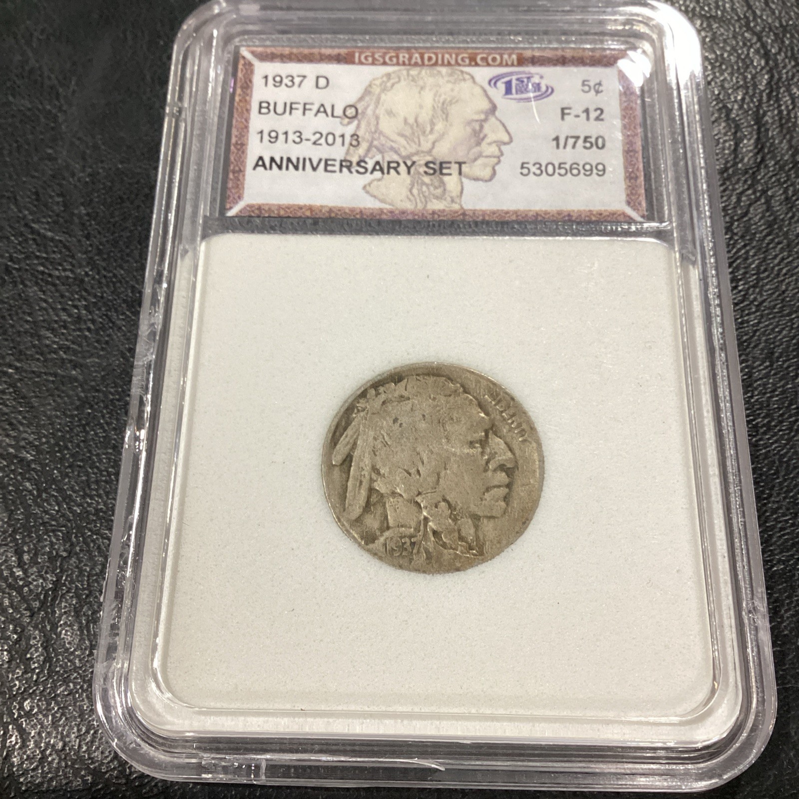1937-D Buffalo 5 Cent Nickel 1913-2013 Anniversary Set Coin F-12 IGS 1/750 Coin