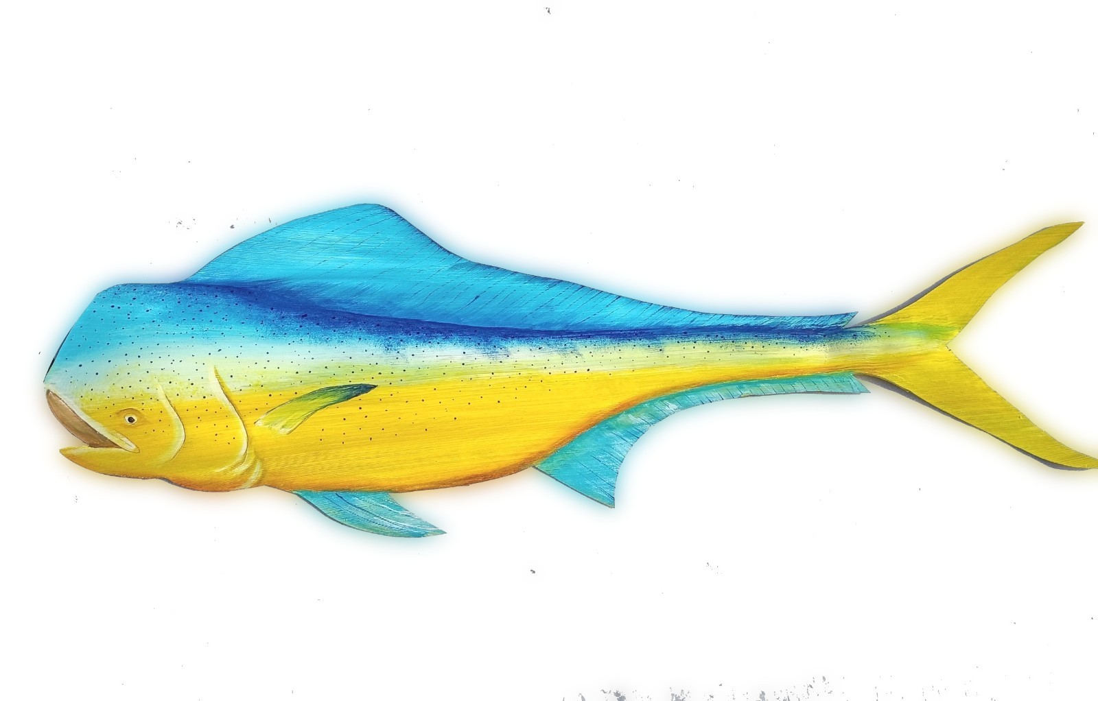 Mahi fish hand painted palm frond-original carved wall mount-nautical dolphin