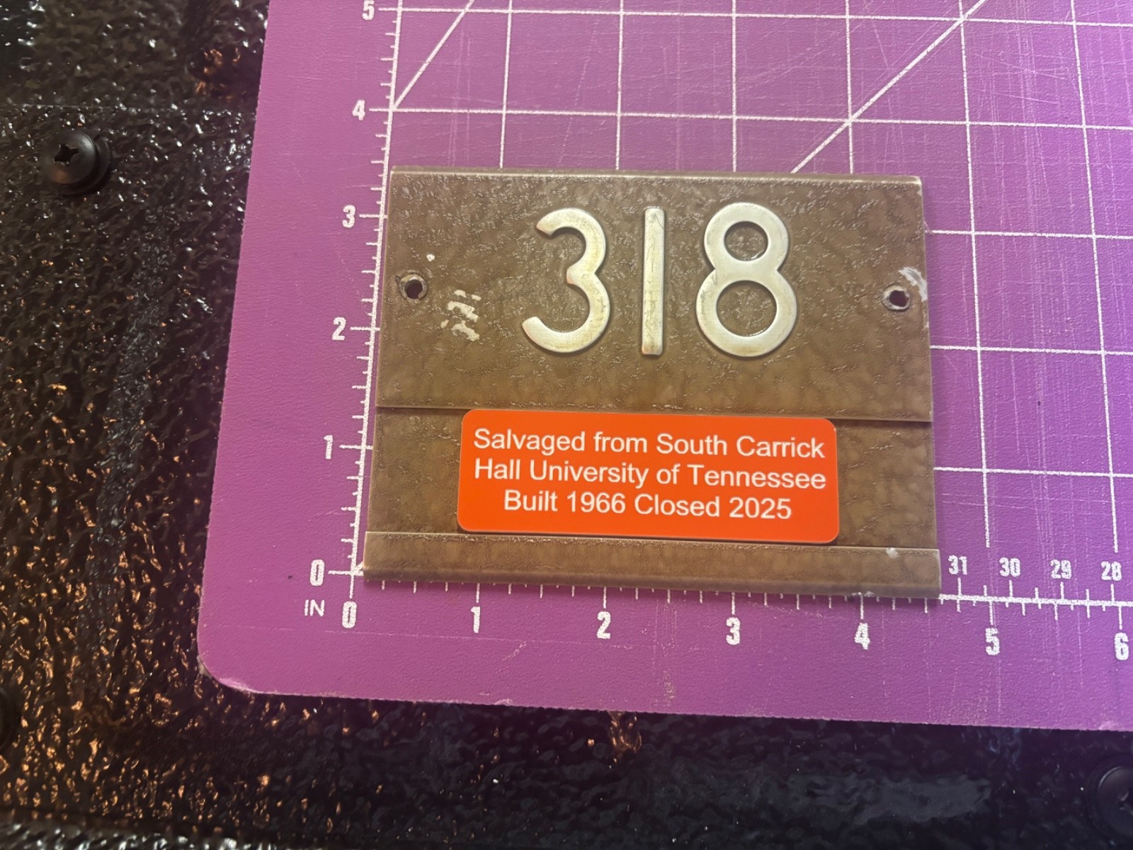 Vtg UT University Of Tennessee South Carrick Hall Door Plate