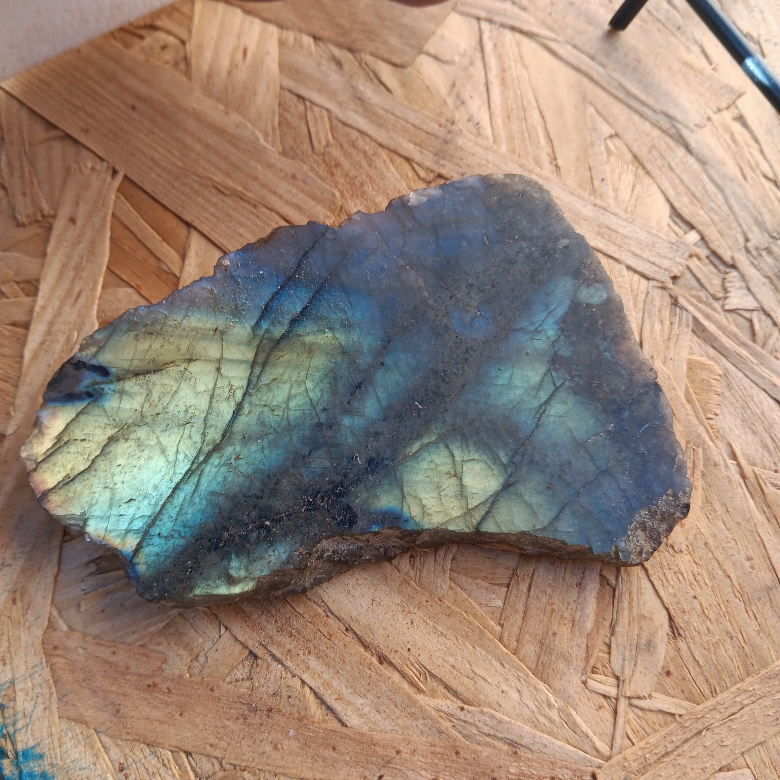 Labradorite End Cut Slab - Intense Blue/Gold Flash - both-sides - stand included