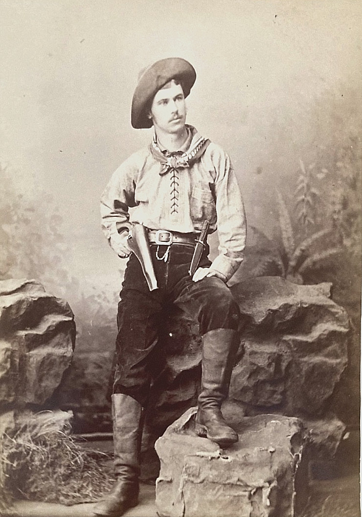 1883 ARMED COWBOY CABINET CARD YANKEE JUDD  G.W. DAVIS  TEXAS RAILROAD INSCRIBED