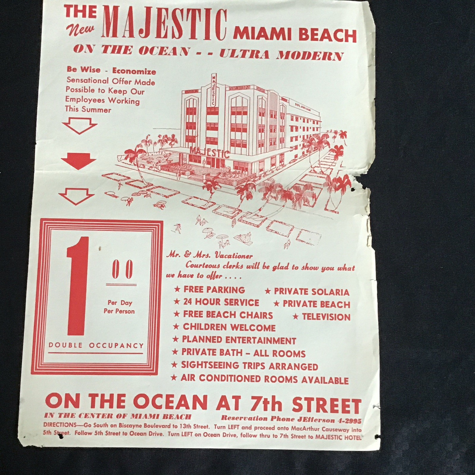 The Majestic Hotel 7th Ocean Drive South Beach Miami Art  Deco Original Ad 1950.