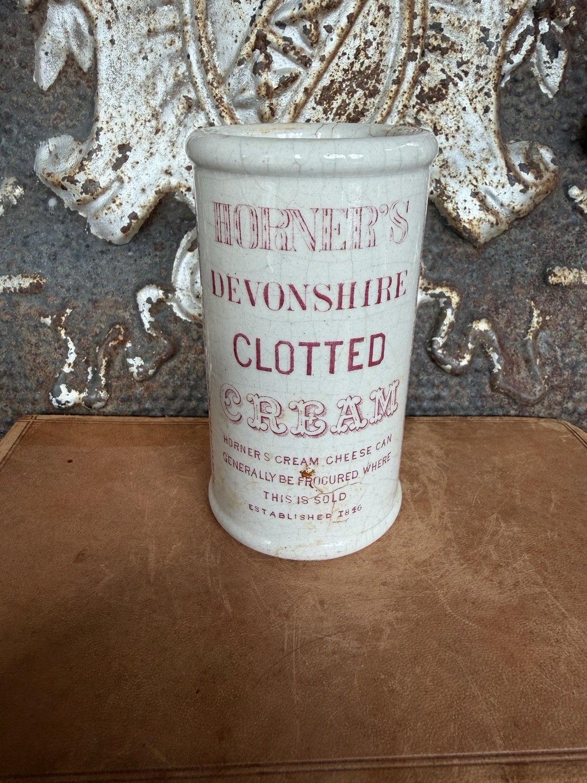 Antique English Horner’s Devonshire Clotted Cream, Pink-Rose Print, c. 1900