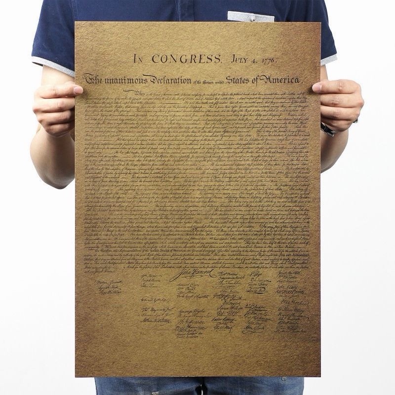 1776 Declaration of Independence Poster Vintage USA Constitution Kraft Paper 