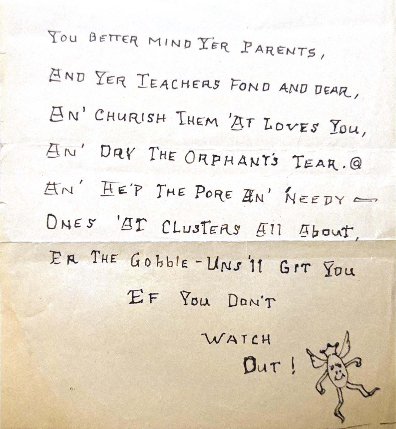 ORIGINAL JAMES WHITCOMB RILEY  POEM WRITTEN IN HIS HAND. - LITTLE ORPHANT ANNIE