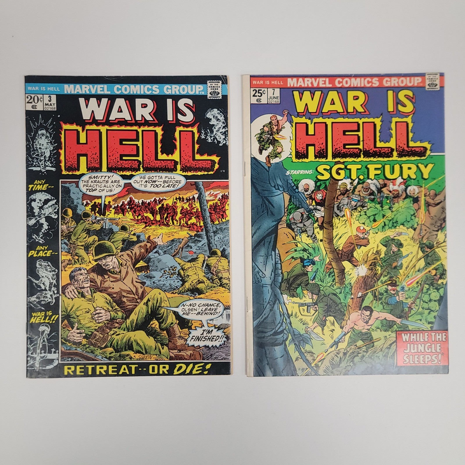 War Is Hell Marvel Comic Book Lot Issues #3 and #7 Sgt Fury 1973 1974 Bronze Age
