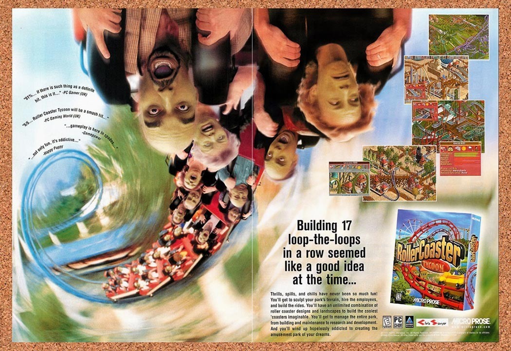 1999 Rollercoaster Tycoon PC Original Advertisement / Retro Promo v1