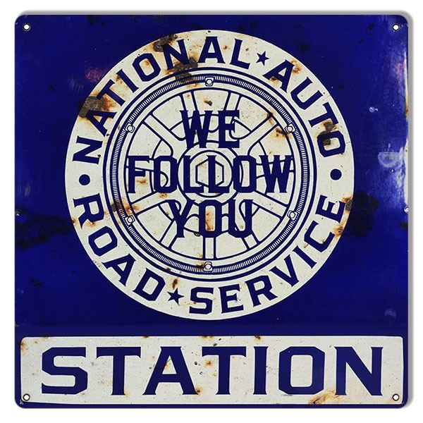 Aged Looking National Auto Road Service Gas Station Sign 12″×12″