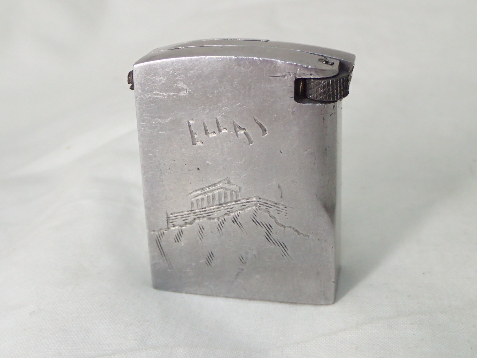 Vintage WW2 Trench Art Aluminium Block Lighter Working Parthenon Acropolis Hella