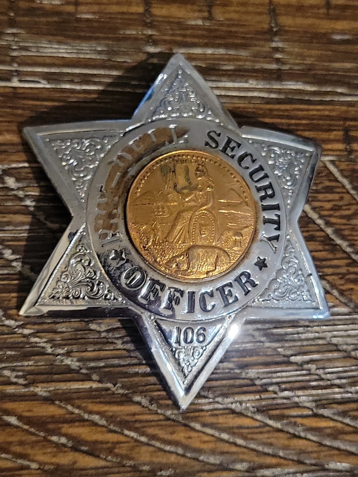 Vintage PHY-DELL Security Officer Badge #108 Ed Jones Oakland CA Rare