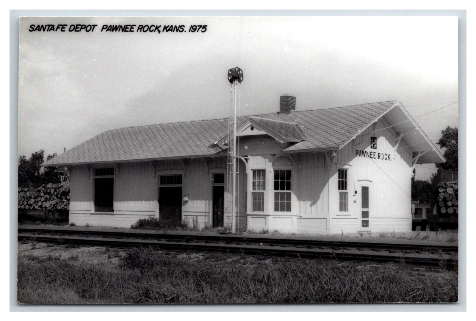 SANTA FE ATSF Railroad Depot RPPC ~ Pawnee Rock Kansas 1975