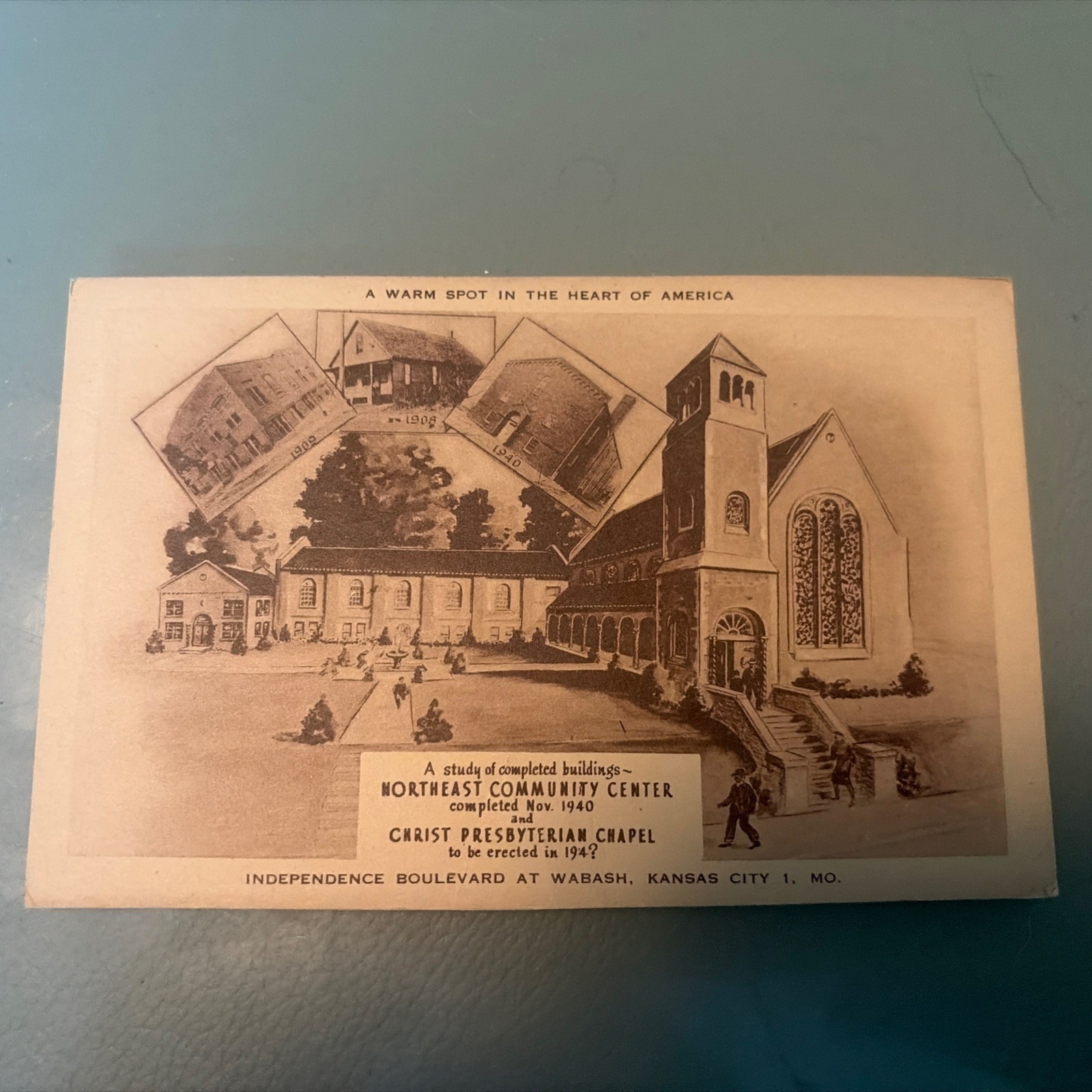 Wabash Kansas MO Postcard . Independence Blvd. Northeast Community CTR. Artvue