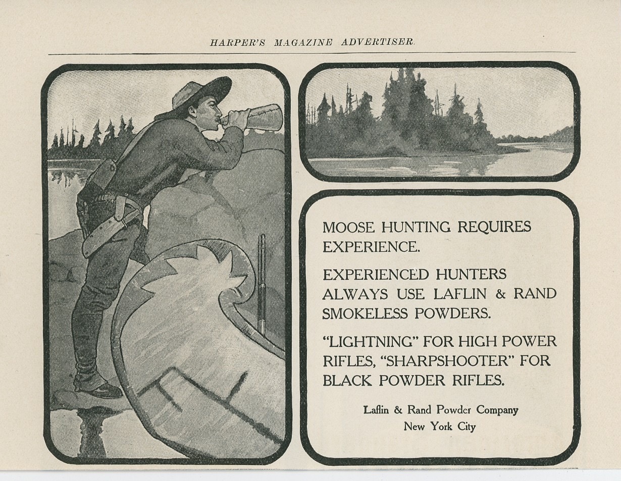1905 Laffin & Rand Gun Powder Ad Lightning & Sharpshooter Moose Hunting Rifle