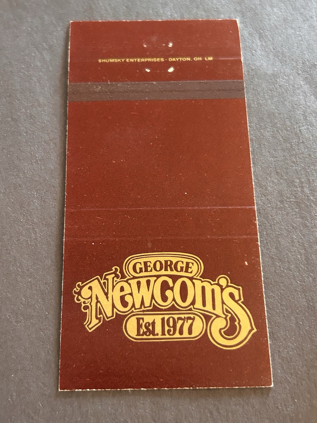 Vintage Ohio Matchbook “George Newcom’s Est 1977” Dayton
