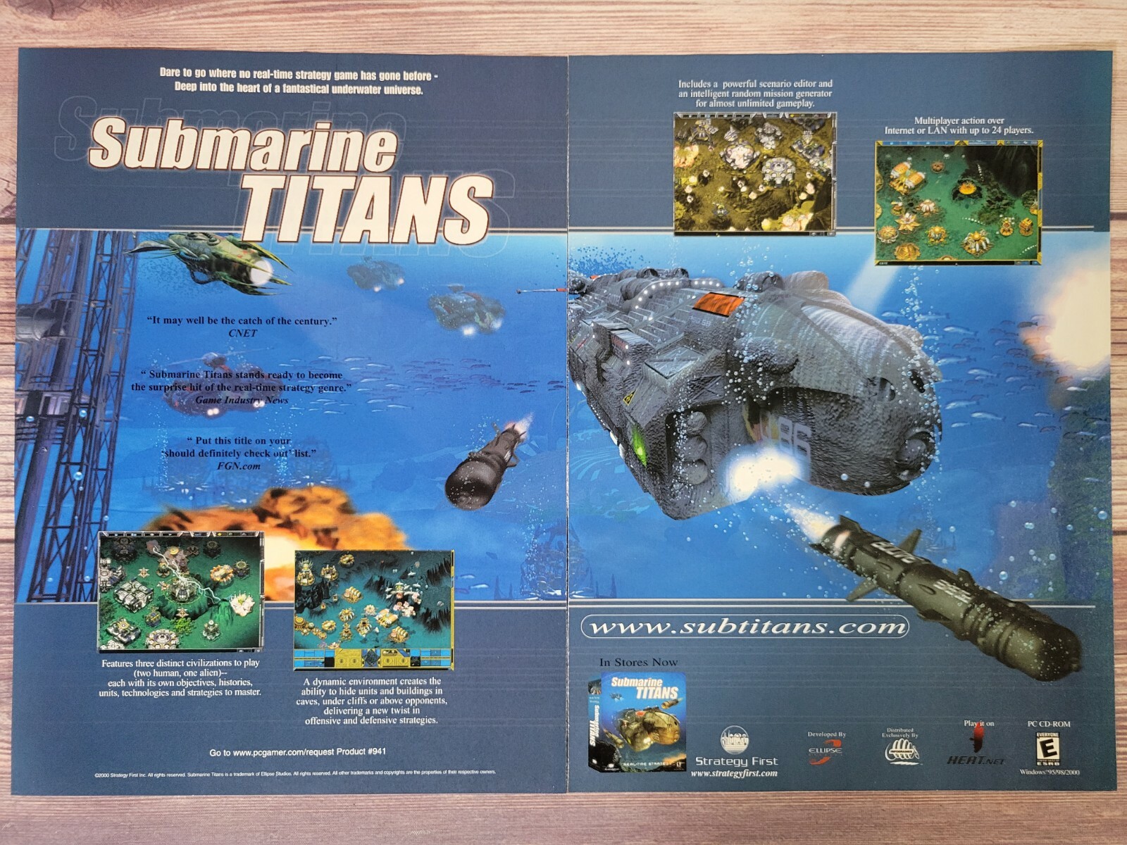 Submarine Titans PC Game 2000 Double Page Vintage Promo Ad Art Print Poster