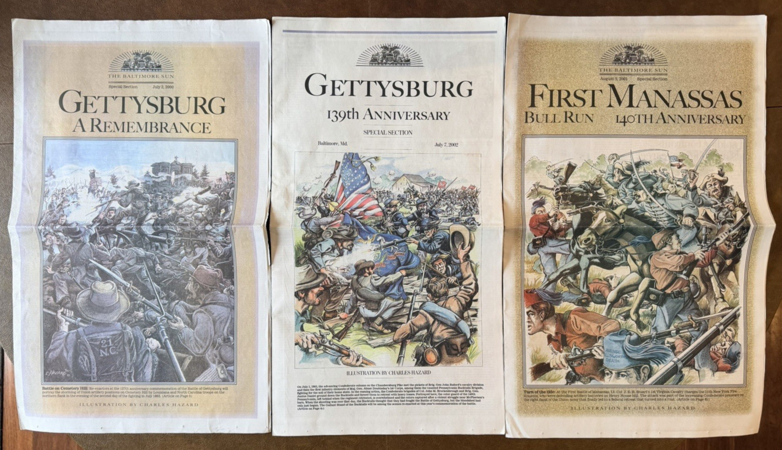 (Lot Of 3) Balt Sun Civil War Anniversary Newspaper Reenactment - Gettysburg
