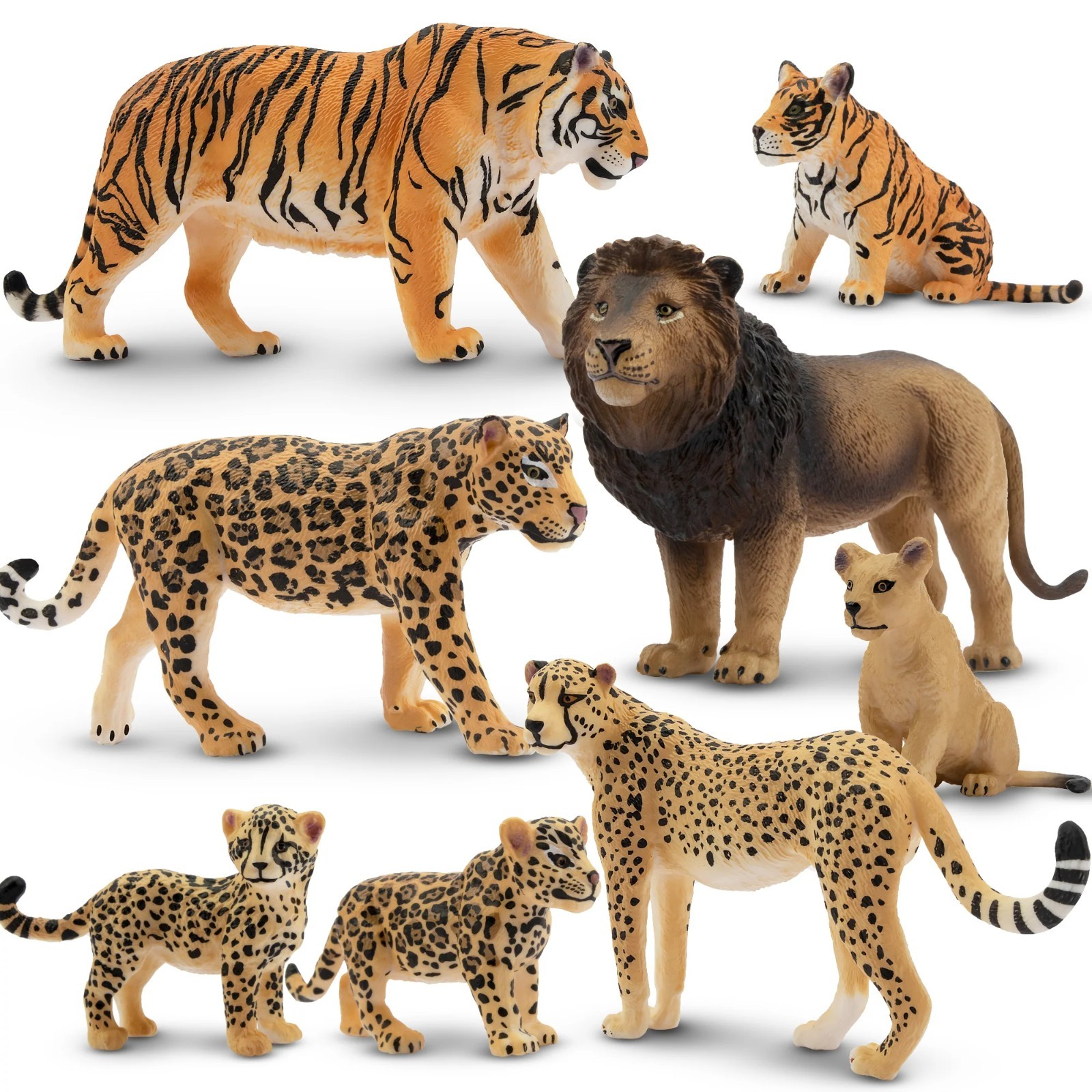 Toymany  Cheetah Tiger Lion Animal Figurine,  Collectible Hand-painted  Toy Set