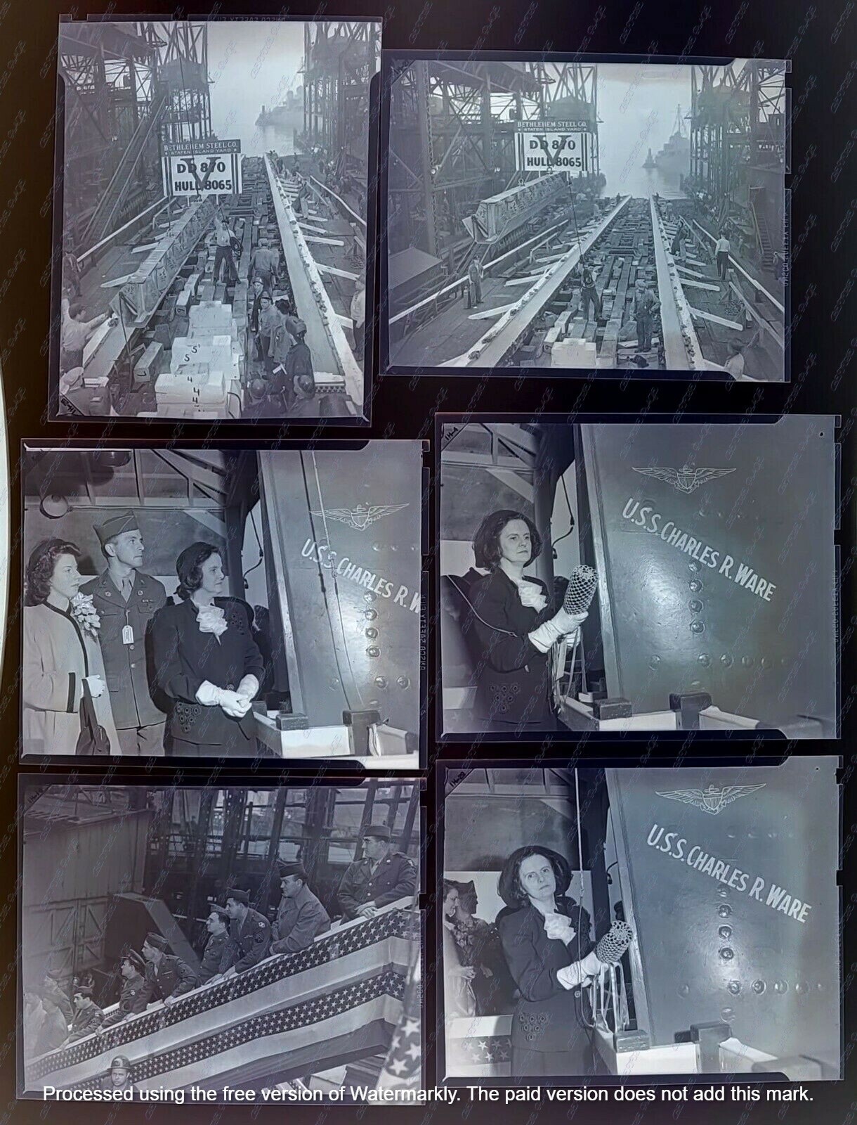 USS CHARLES NEGATIVES X6 FAMOUS PHOTOGRAPHER ORIGINAL DESTROYER 1945 VINTAGE