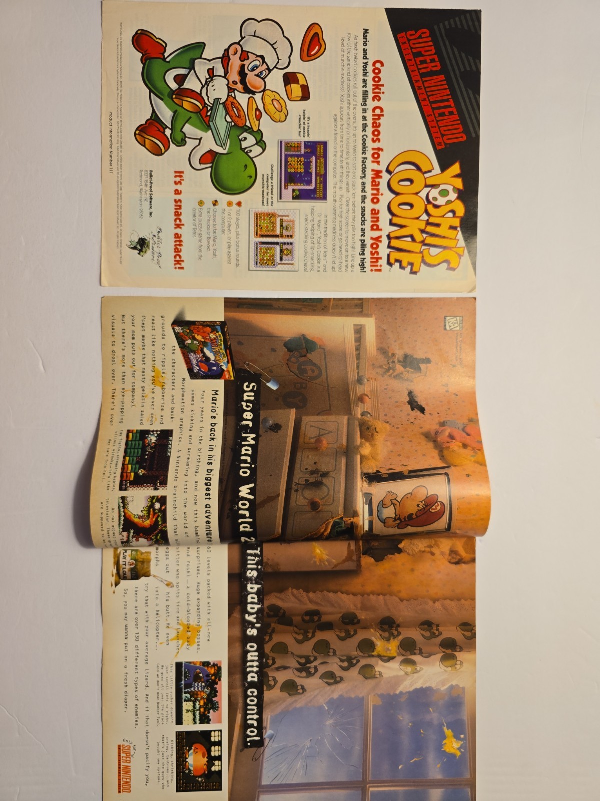 Rare Vintage 1993-1995 Super Nintendo Yoshi Print Media Lot w/ Spine-Intact 4P