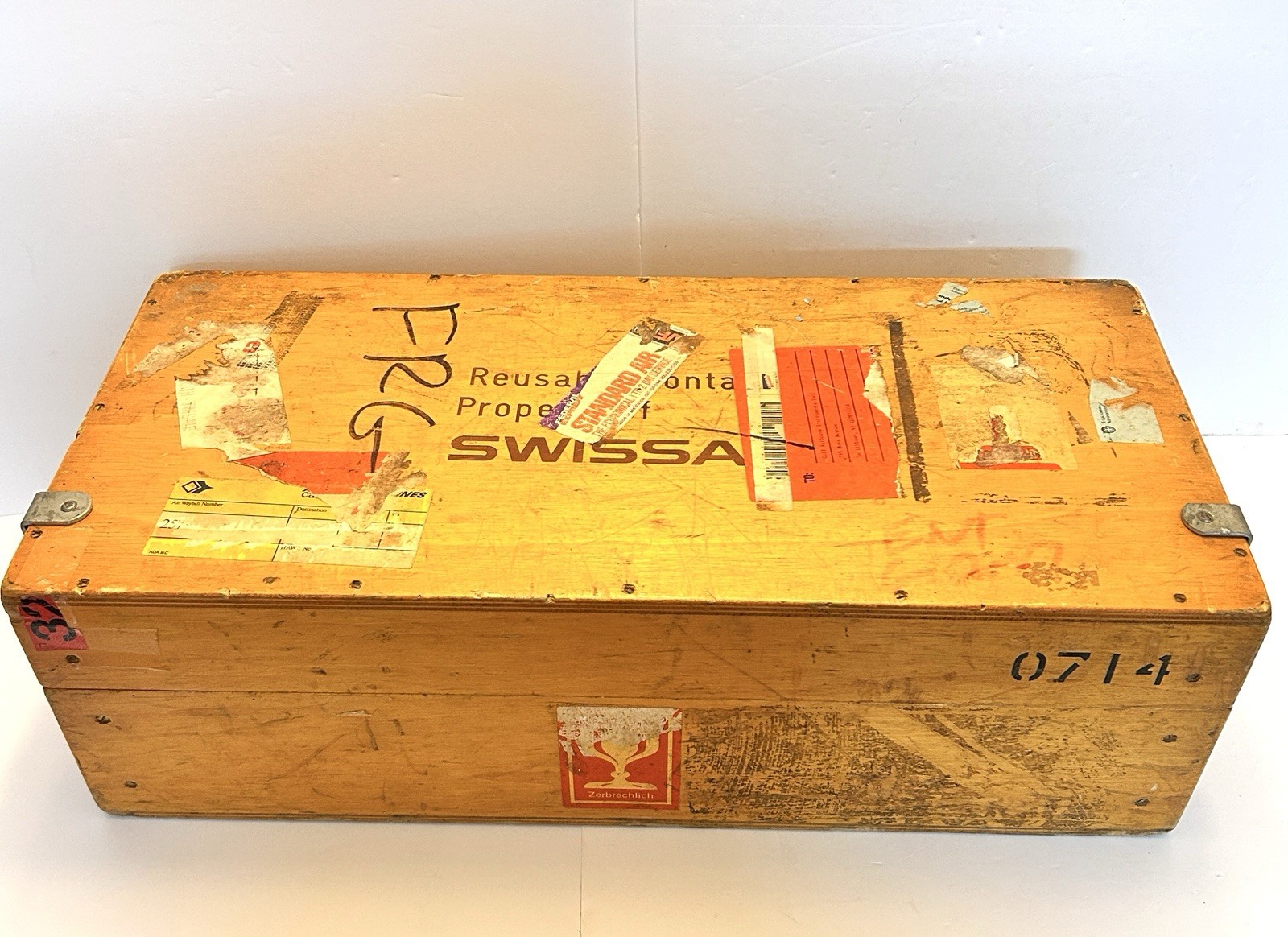 Vintage SWISSAIR Wooden Transport Case Crate Airline Aviation Memorabilia Rare