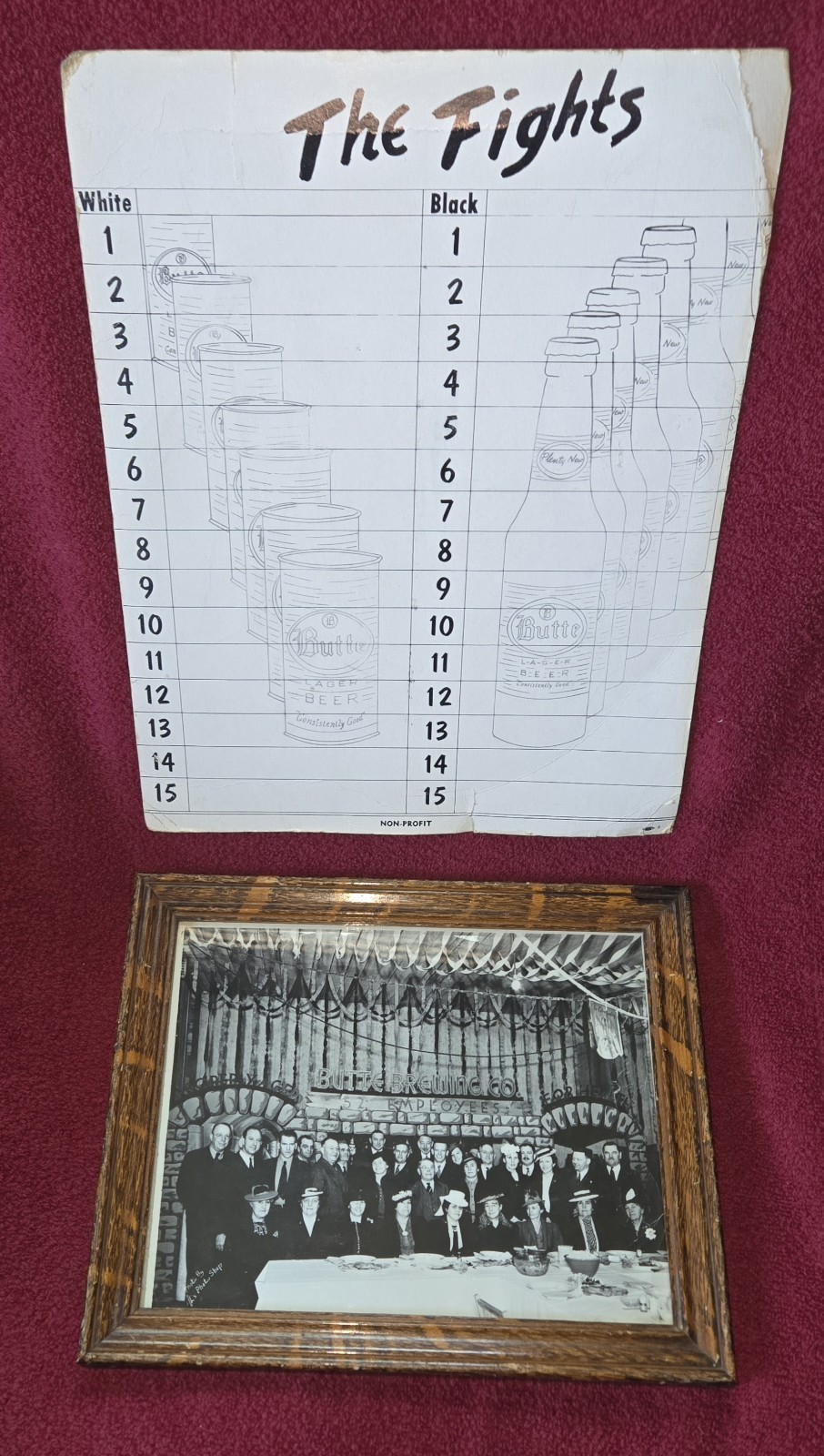 Old 1952 Butte Brewing Company Employee Party Photo & Scorecard Montana Brewery