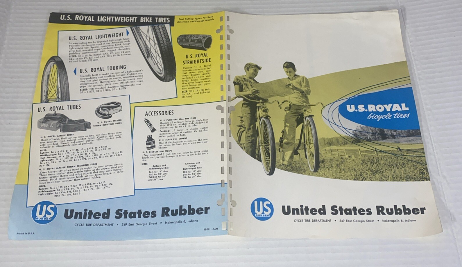 VTG 1958 US Royal Bicycle Rubber Tires Prod Line Catalog Spec Sheet Indiana Prop
