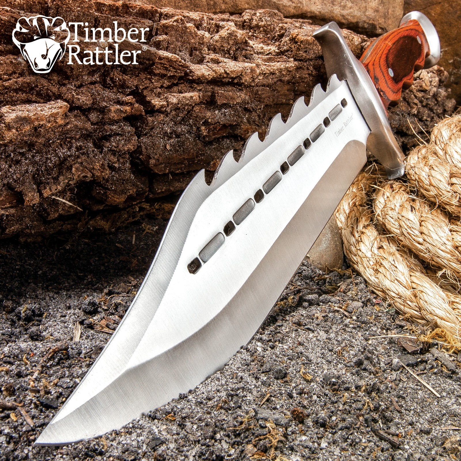 Timber Rattler Sinful Spiked Bowie Knife with Sheath | Spiked Back | 15