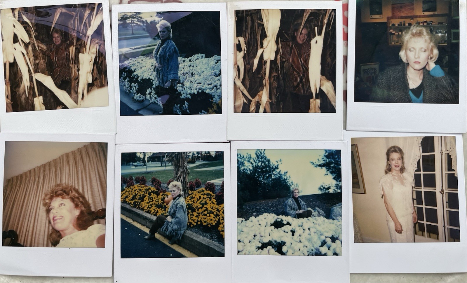 8 Vintage Polaroid Photos Women 1980s Fashion Flowers Glamor