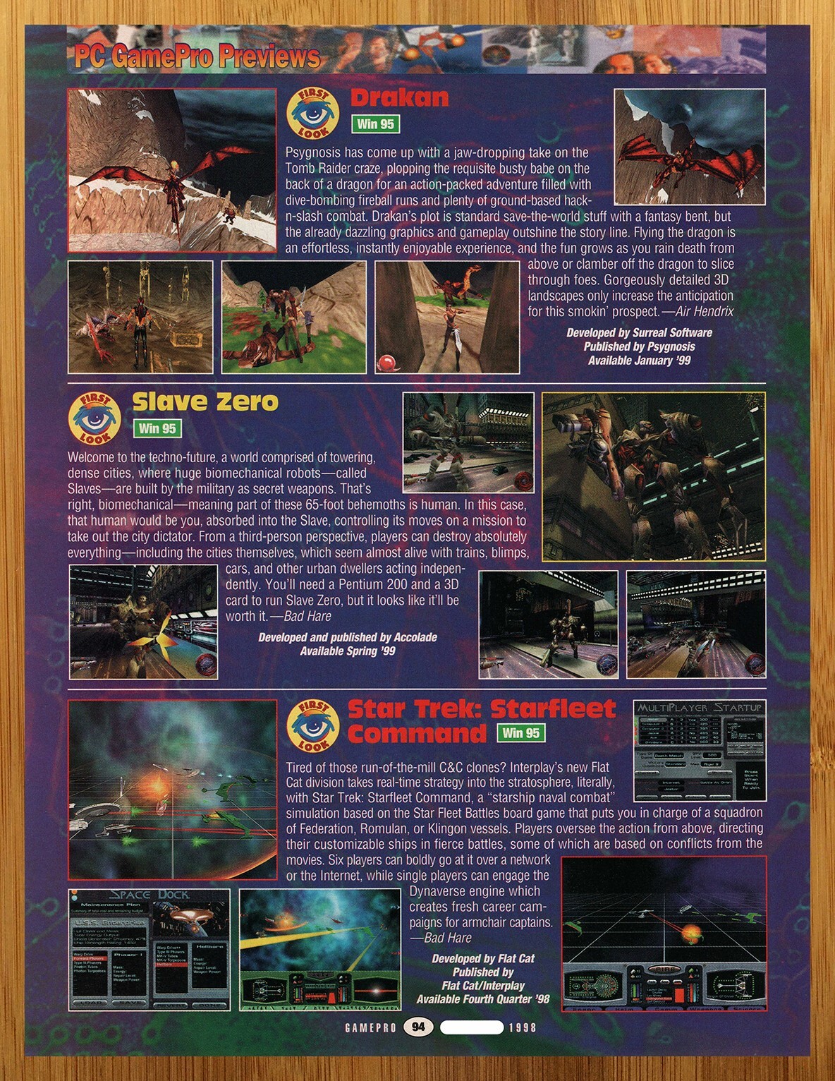 1998 Drakan/Slave Zero/Star Trek Starfleet Command PC PREVIEW Print Ad/Poster 