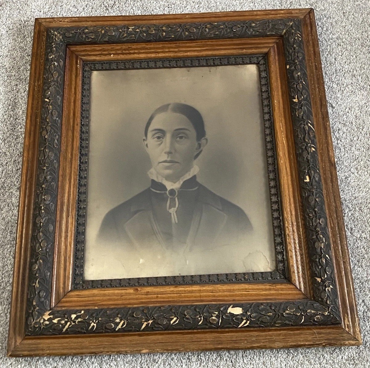 Vtg Victorian Antique Ornate Huge Frame Portrait Woman 1800s Gothic Americana