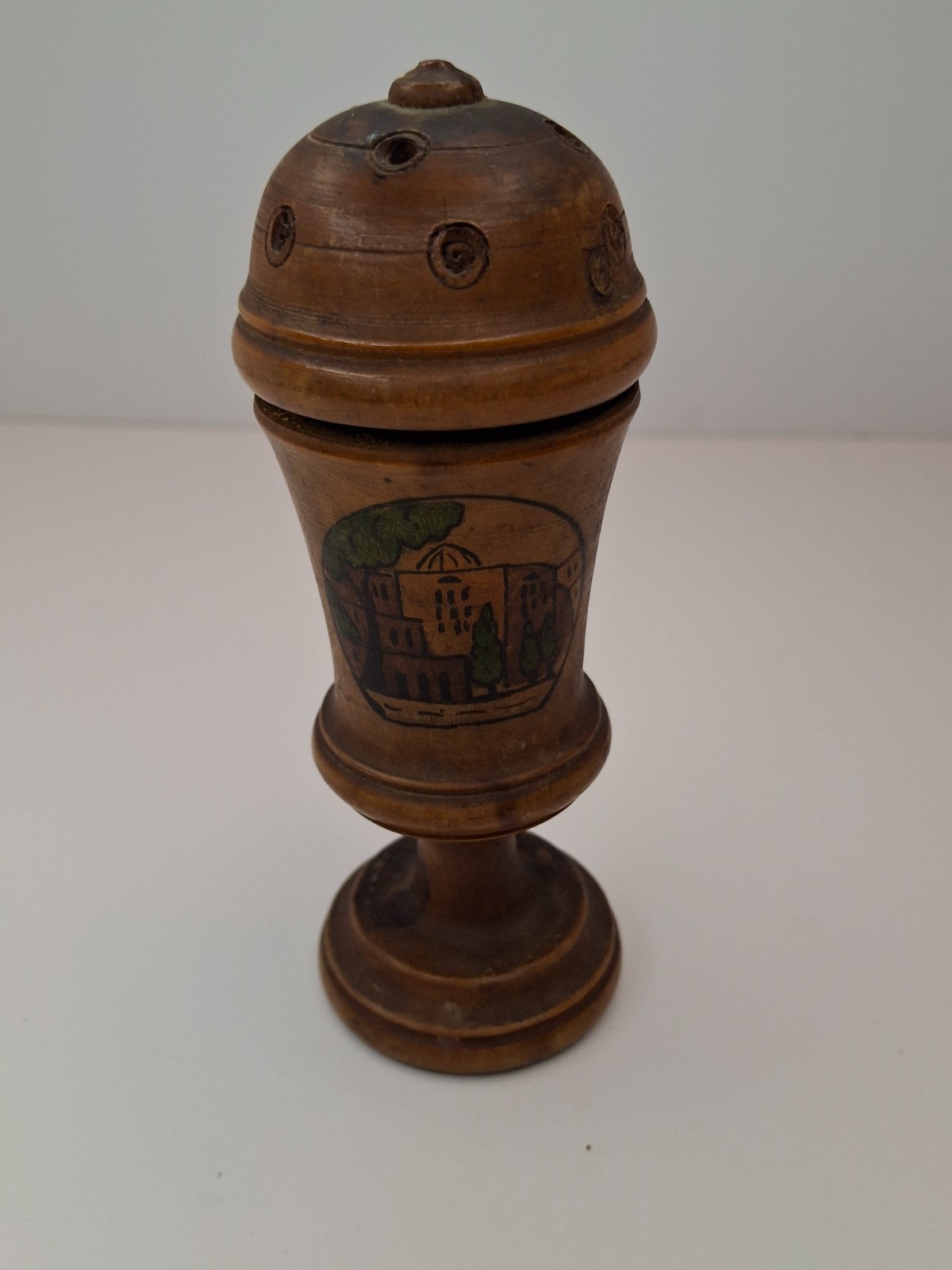 Antique Bezalel Jerusalem Olive Wood Spice Box Besamim Holder 1920 Palestine Era