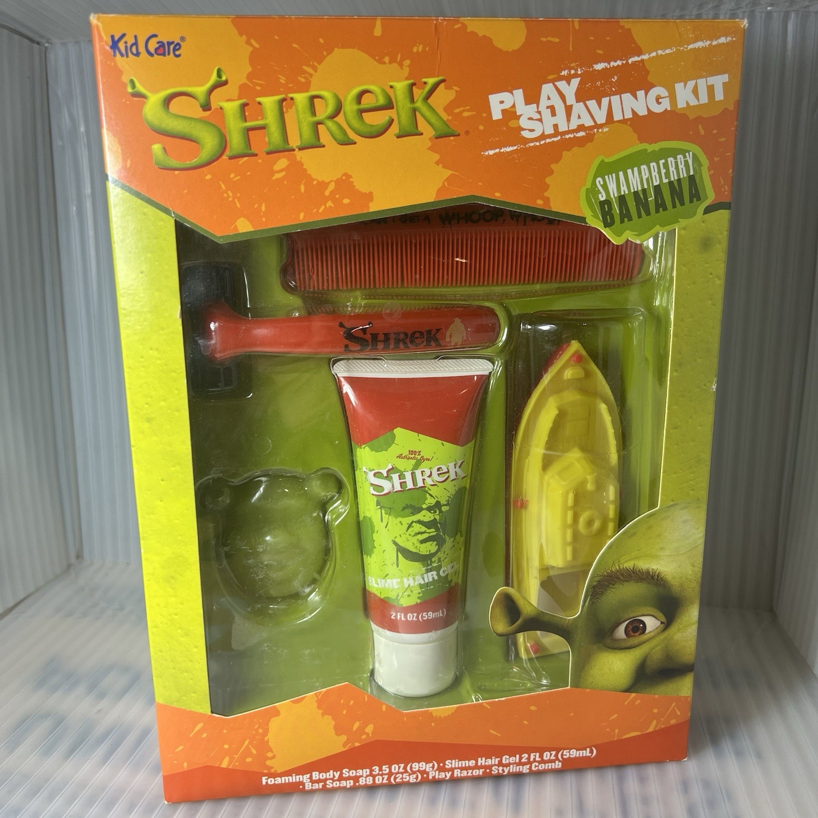 Shrek Kids Play Shaving Kit Toy Set Dreamworks Vtg Bathroom Swampberry Banana