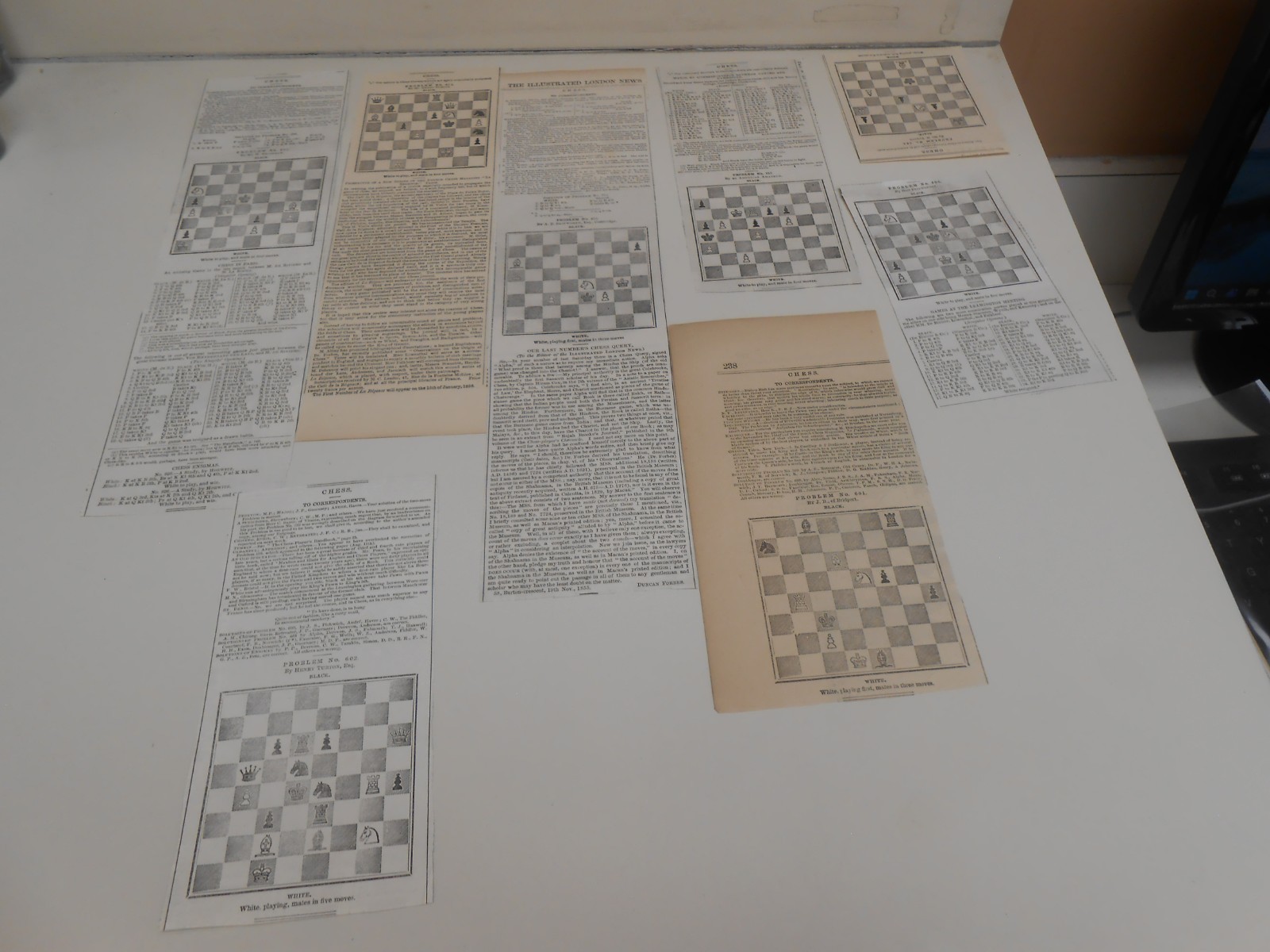 Large Lot Of 1800\'s Newspaper Chess Problems - Many 1855