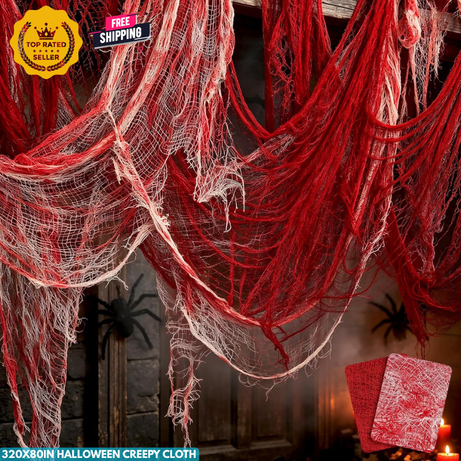 320x80in Halloween Creepy Cloth for Yard and Outdoor Decorations,Blood&Red