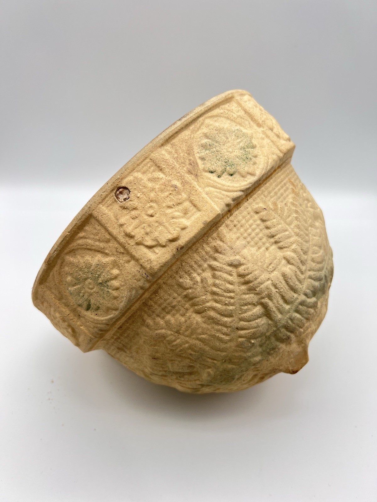Vintage Hanging Flower Planter Pot Fern Pattern Unglazed Pottery Unknown Maker