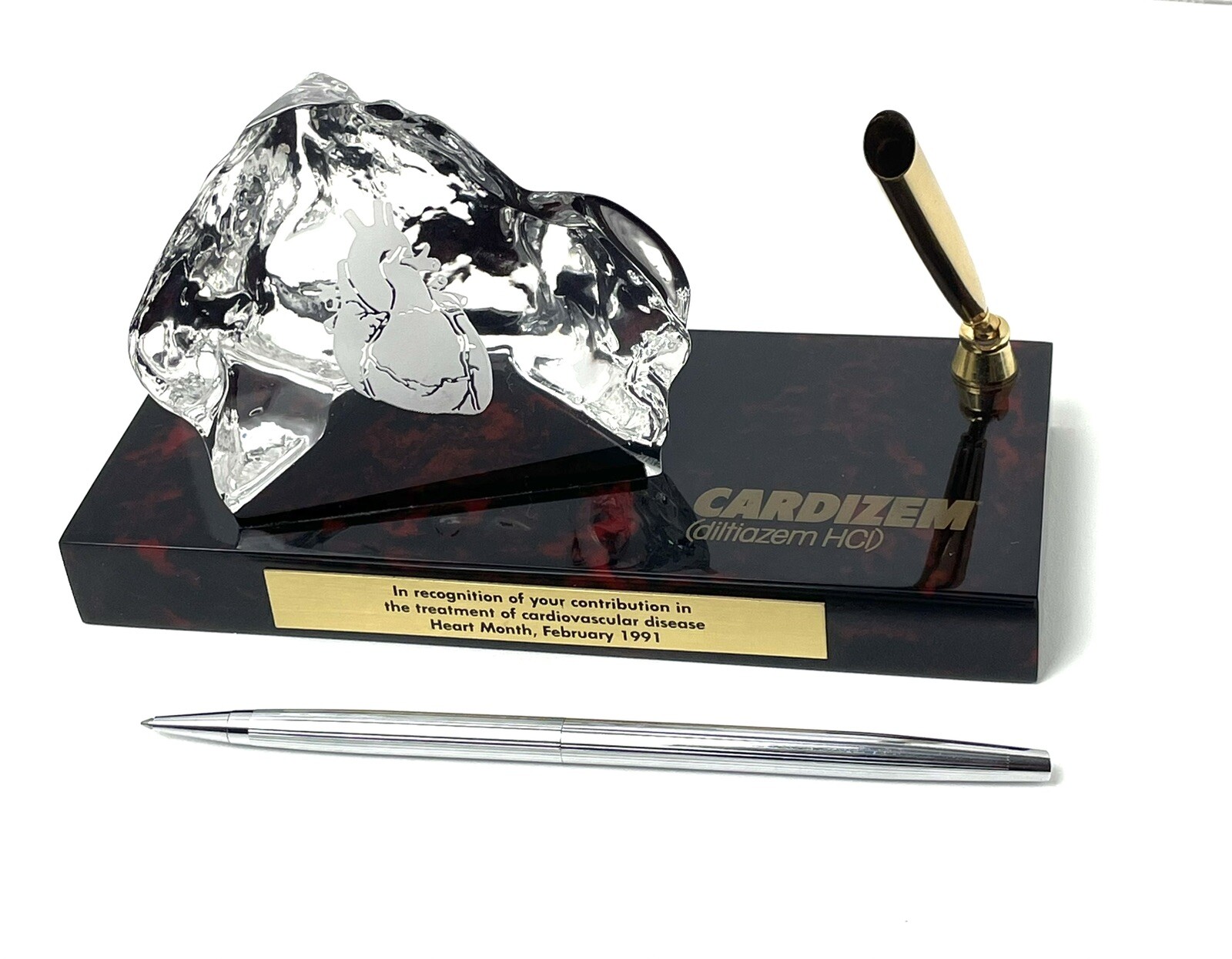 Rare Vintage 1991 Heart Month Desk Pen Holder Paperweight Cardizem Medical Promo