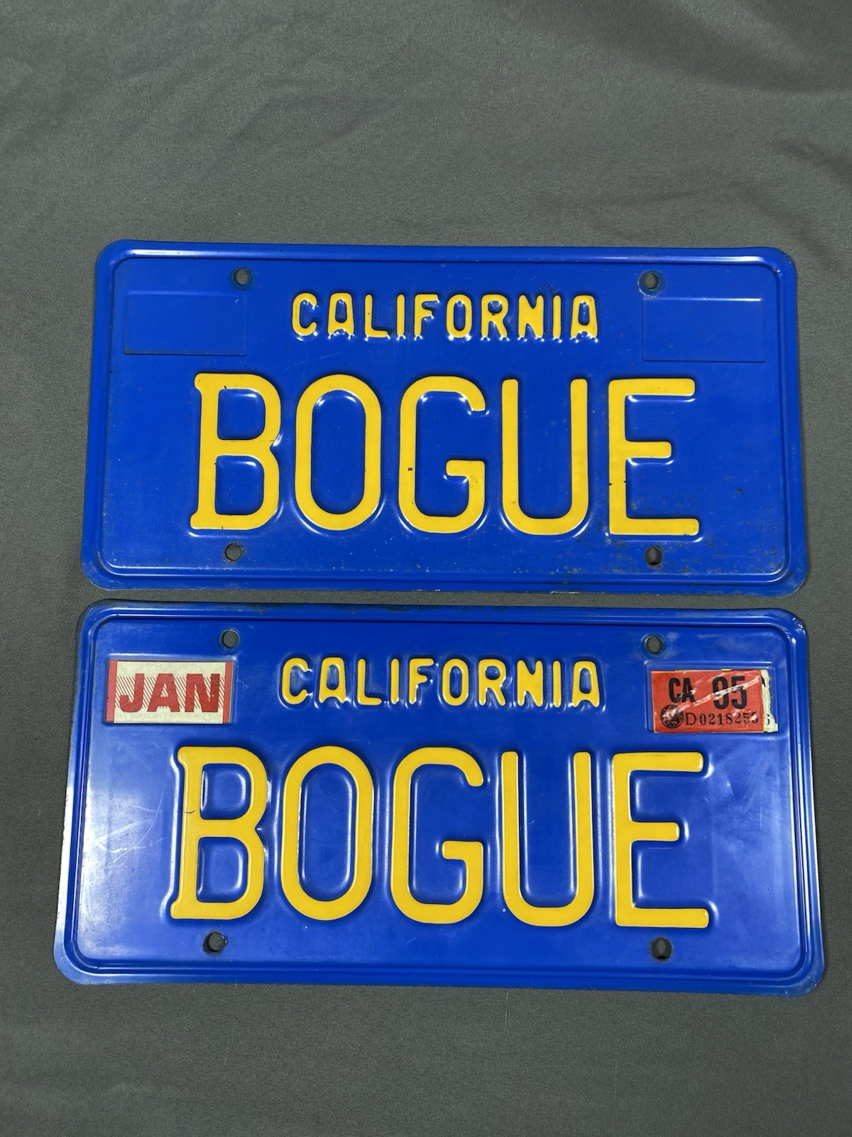 Vintage California Blue License Plate Set Pair “BOGUE”