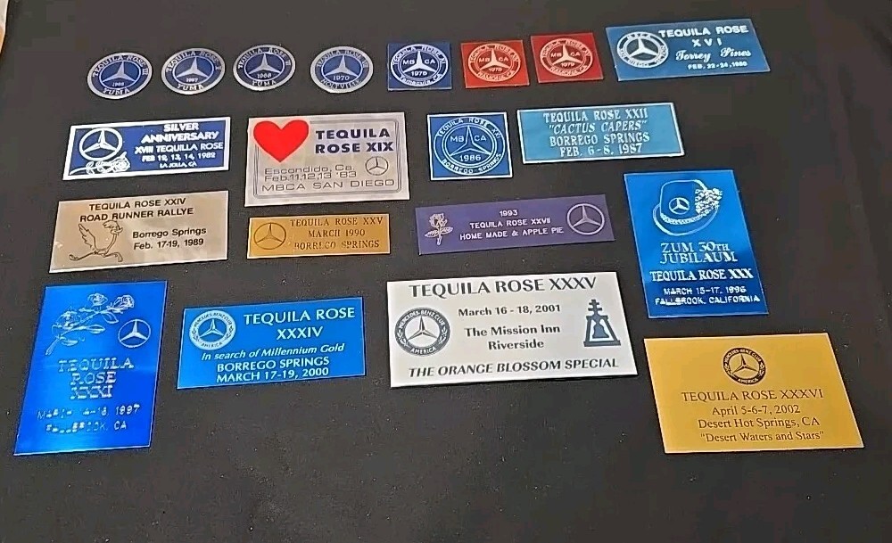 Mercedes Benz MBCA TEQUILA ROSE RALLY DASH PLAQUE COLLECTION 1965-2002 LOT OF 20
